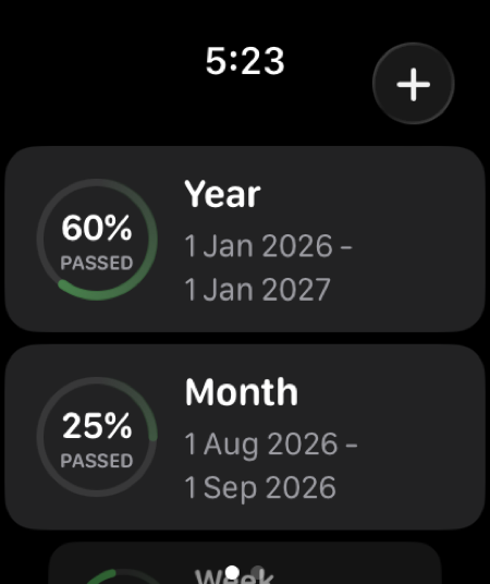 X Progress on Apple Watch: the year at 60 percent and the month at 25 percent as green progress rings.