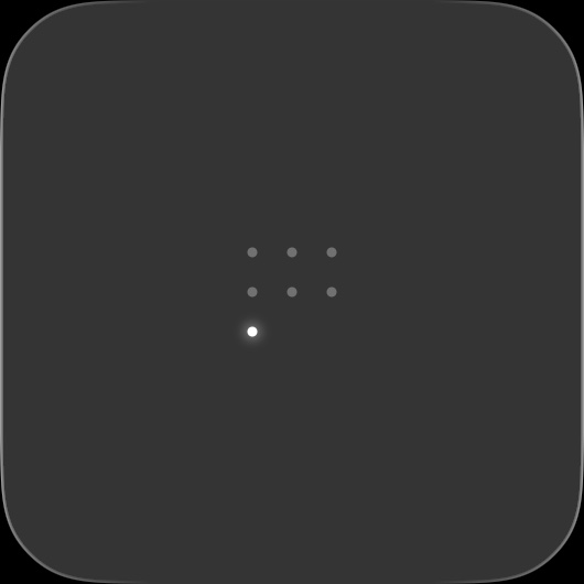 A small widget in the Dots theme, rendered as clear glass: a grid of dots for the week, one lit for today.
