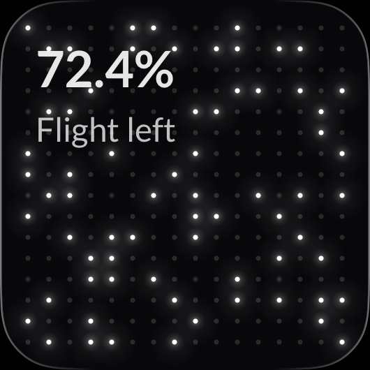 A small widget in the LED Wall theme: lit dots on black, 72 percent left to a flight.